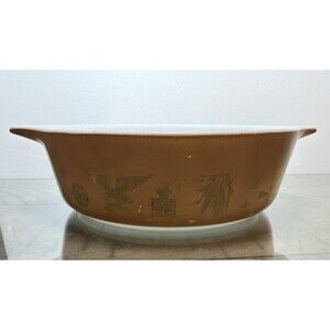 Vintage PYREX Early American Brown & Gold Casserole Ovenware Dish 471 1 PT USA